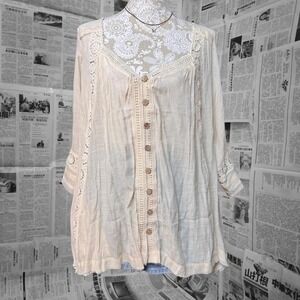 By Together Button Down Tunic Top Longline Shirt Dress Boho Chic Layering Piece